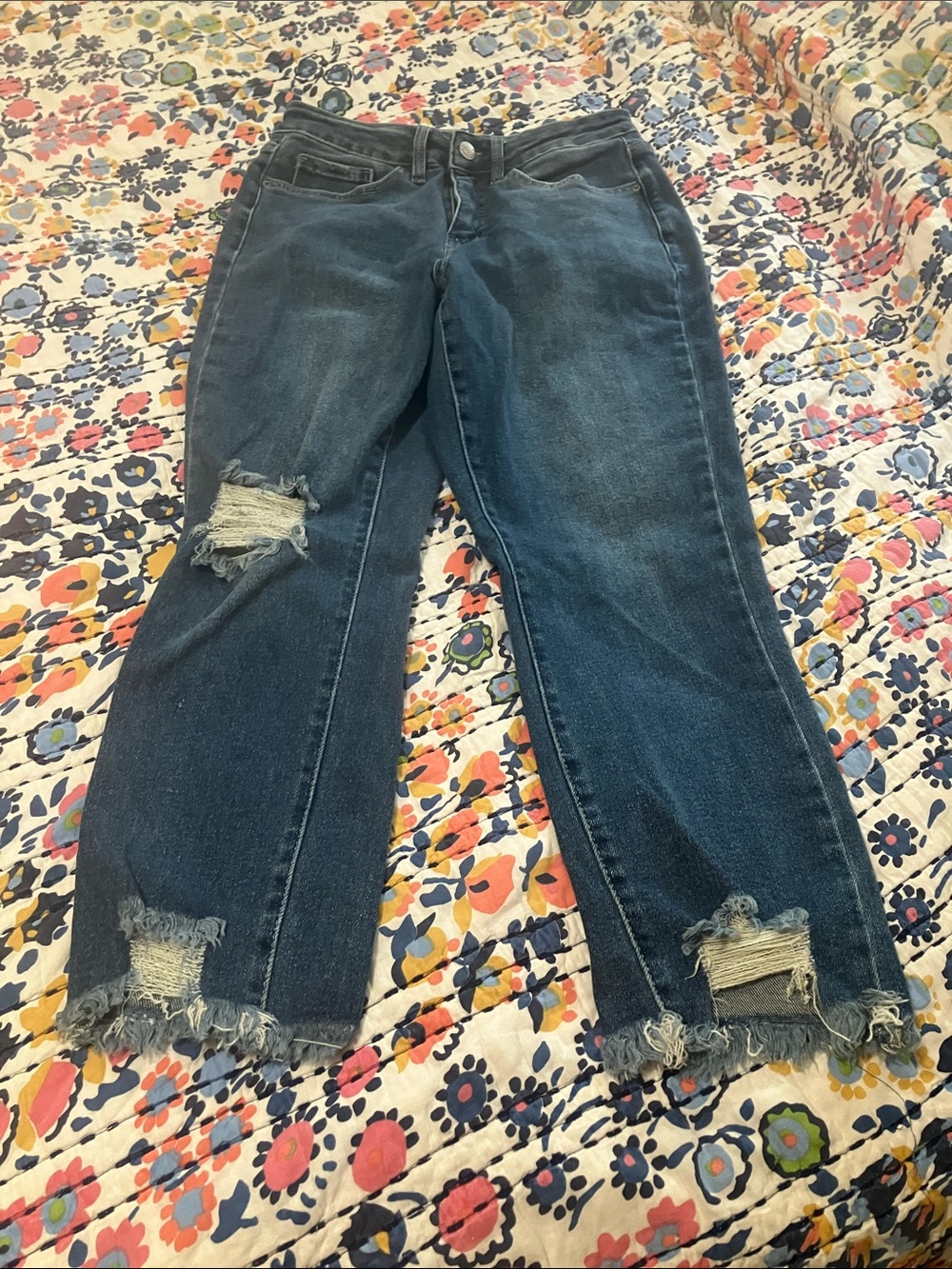 Royalty For Me Dark Blue Distressed Cropped Jeans